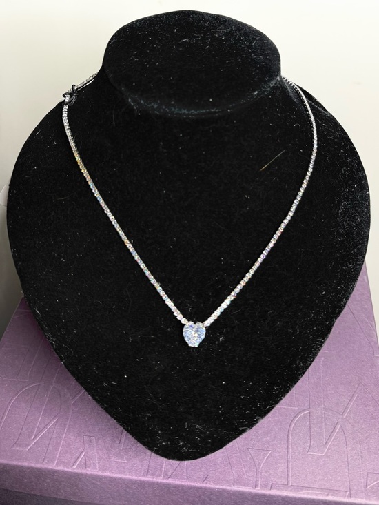 Jewelry - Heart Pendant Rhinestone Tennis Necklace - Silver w/Diamond Stone Lots of Bling!